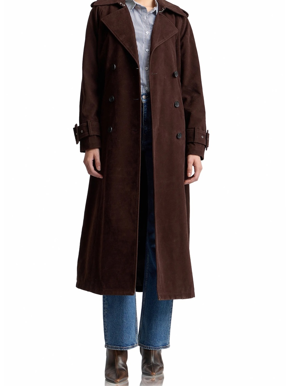 Double Breasted Faux Suede Trench Coat - Picture 2 of 8